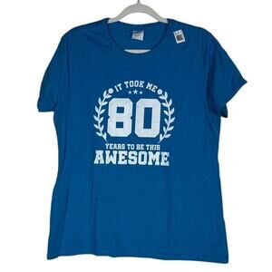 NWT Women's Happy 80th Birthday Short Sleeve Blue T-Shirt Party Celebration L
